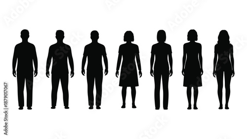 Silhouettes of people standing isolated on white background, Vector