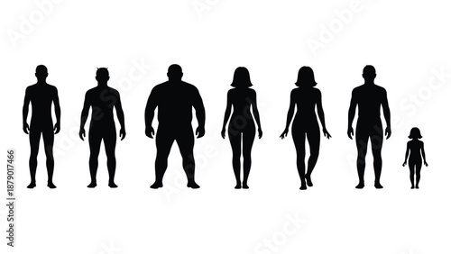 Diverse group of silhouetted figures isolated on white background, Vector