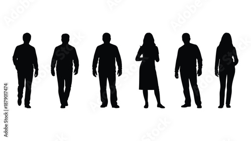 Silhouettes of people walking isolated on white background, Vector