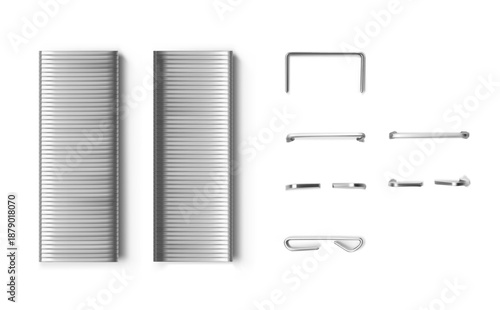 Stapler pin mockup set. Vector illustration on white background. Can be use for your design, presentation, promo, adv. EPS10.