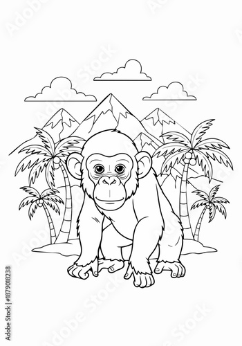 cute baby chimpanzee coloring page.