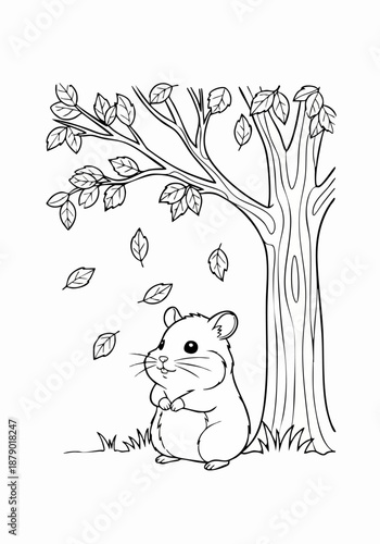 cute hamster under autumn tree.