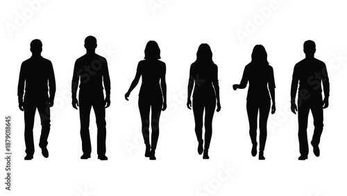 Silhouettes of people walking isolated on white background, Vector