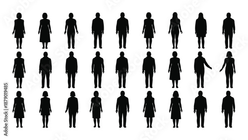 Collection of silhouetted human figures isolated on white background, Vector
