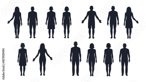 Collection of silhouetted human figures isolated on white background, Vector