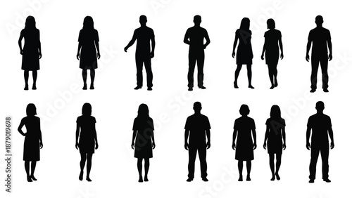 Collection of silhouetted human figures isolated on white background, Vector