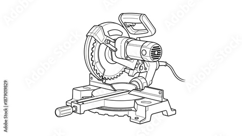 Precision Miter Saw for Woodworking and Angle Cutting, Isolated White Background.