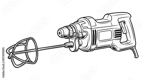 Electric Paddle Mixer for Paint and Mortar on Isolated White Background