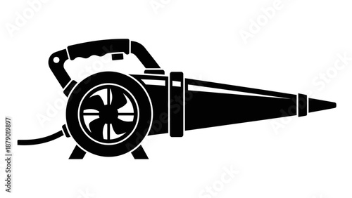 Leaf Blower Garden Power Tool in Silhouette on Isolated White Background