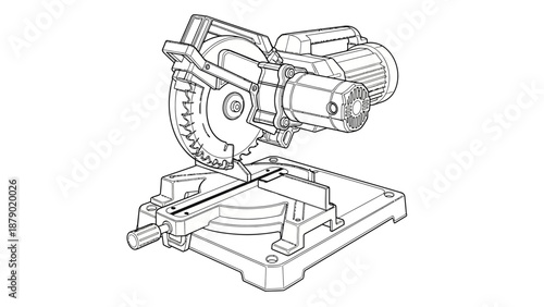 Miter Saw Woodworking Power Tool on Isolated White Background