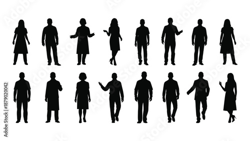 Silhouettes of various people isolated on white background, Vector