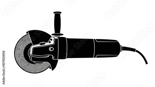 Angle Grinder Power Tool in Silhouette on Isolated White Background