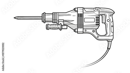 Heavy-duty electric demolition hammer or jackhammer for concrete breaking on an isolated white background.