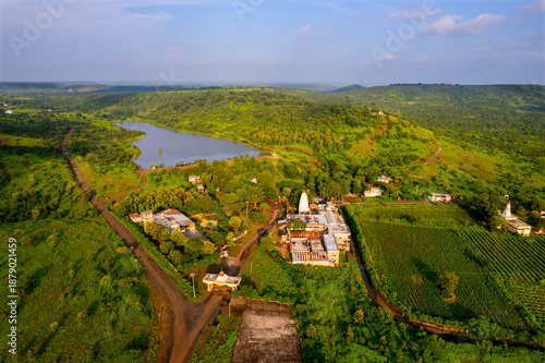 Aerial view of old Hindu temple, India.