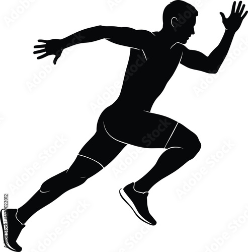 Athlete sprint silhouette, running man in motion, fitness training and speed concept, dynamic sports pose graphic, flat vector illustration design