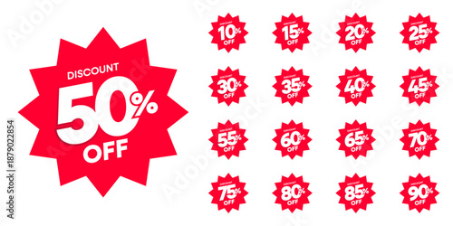 Discount Percentage Starburst Stickers Set 10 to 90 Percent Off