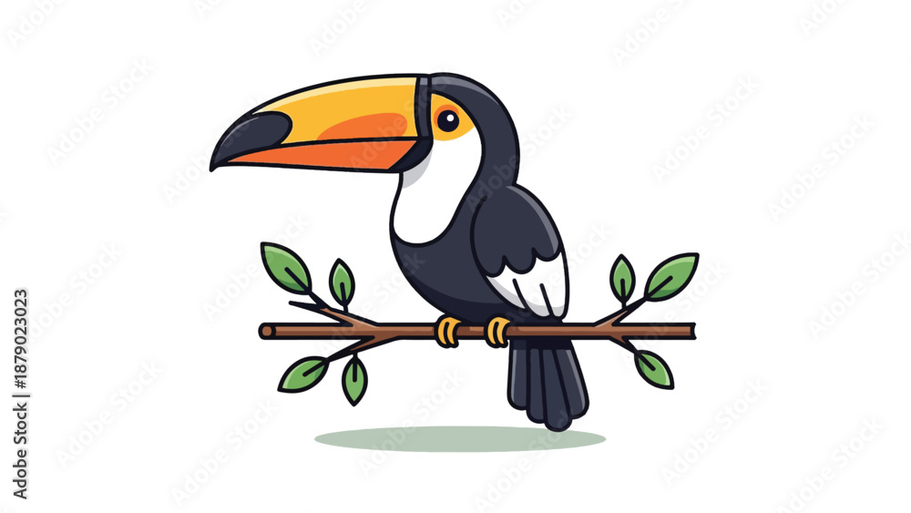 Obraz premium Cartoon Toucan Bird Perched on a Branch.