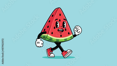 Cartoon Watermelon Character Walking Joyfully.
