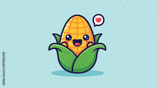 Cute Corn Character with Heart Icon.