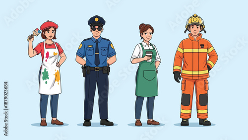 Diverse Professionals Standing Together Representing Different Occupations.