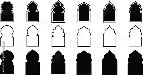 Islamic frames oriental style objects arabic shapes windows and arches traditional.