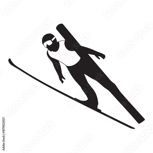 Professional skier in mid air performing dynamic ski jump