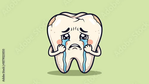 Sad Crying Tooth Character Vector.
