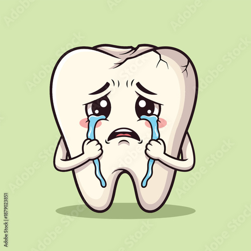 Sad Crying Tooth Character Illustration.