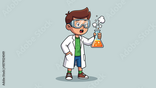 Young Scientist Conducting Experiment with Bubbling Flask.