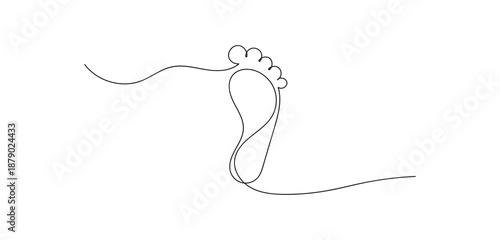 footprint line art drawing. human footprint one continuous line symbol png and vector illustration on transparent background.
