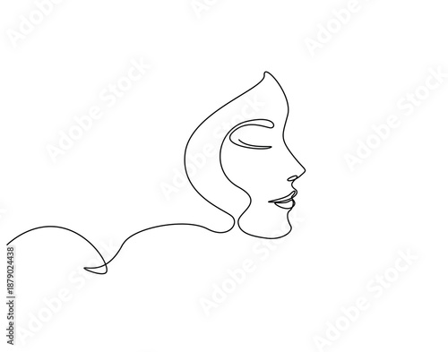 Continuous line drawing of beauty woman face. Single line illustration of woman face. Natural beauty concept. Editable outline