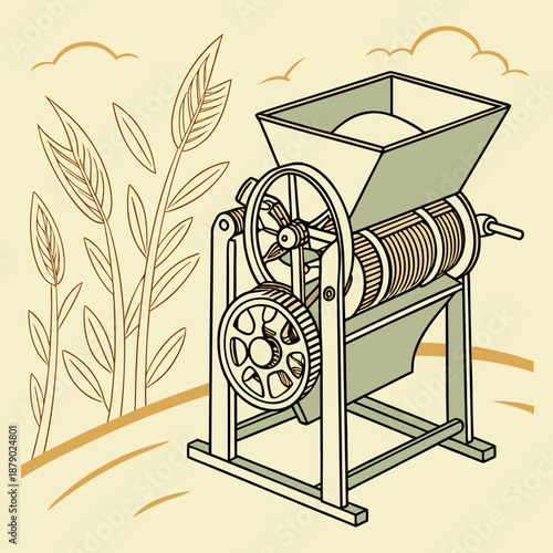Traditional grain mill in a field