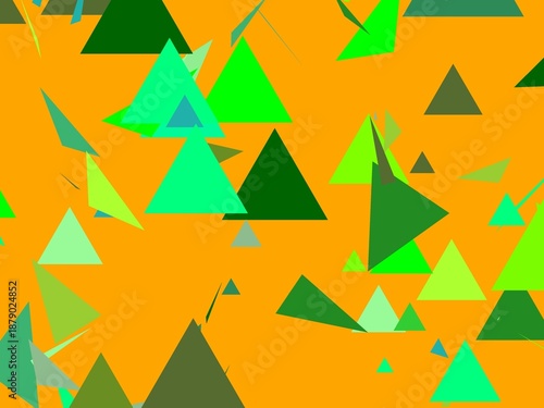 abstract triangles art greens on orange