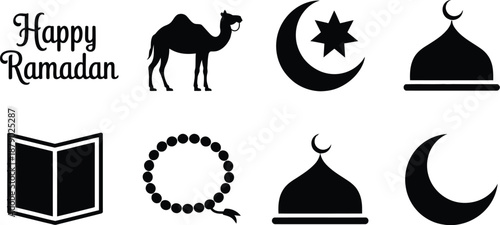 A collection of various islamic and ramadan celebration symbols and elements