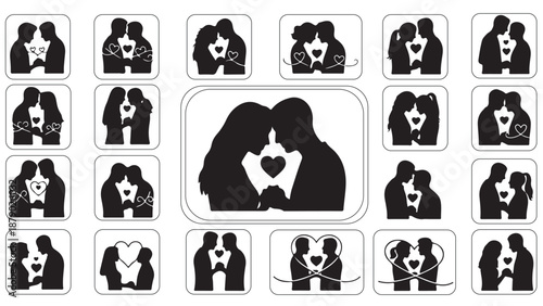 Diverse Couple Silhouette Bundle with Heart and Infinity Love Line