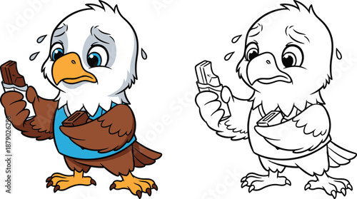 Sad Eagle with Broken Chocolate Bar Expressive Bird for Disappointment Treats and Emotional Themes