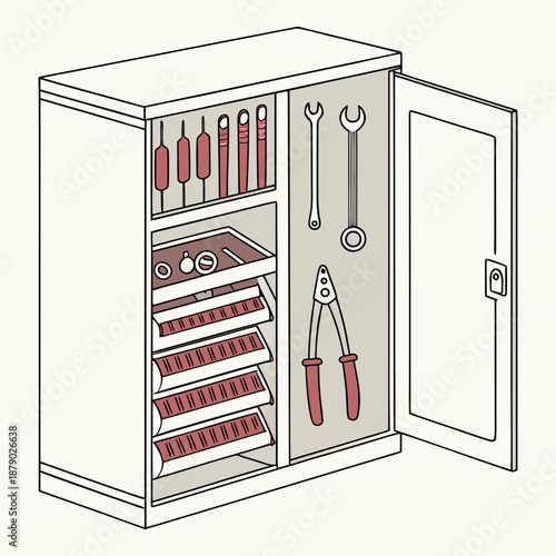 Tool cabinet with various tools