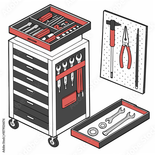 Tool cart with various tools