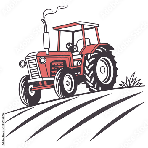 Red tractor in a field