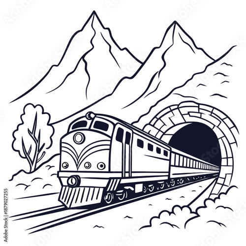Train entering mountain tunnel