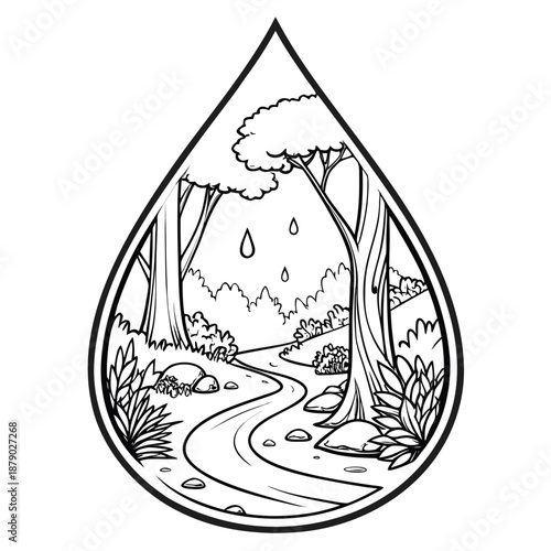 Landscape within a waterdrop