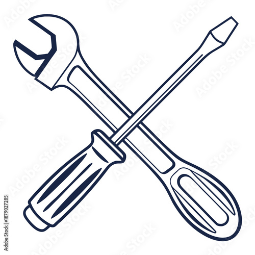 Crossed wrench and screwdriver
