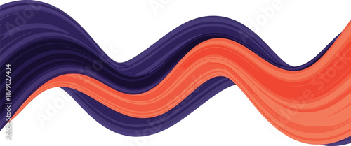 This dynamic abstract illustration features flowing brushstrokes of deep blue and vibrant red colors creating a striking wavy pattern on a clean white background.