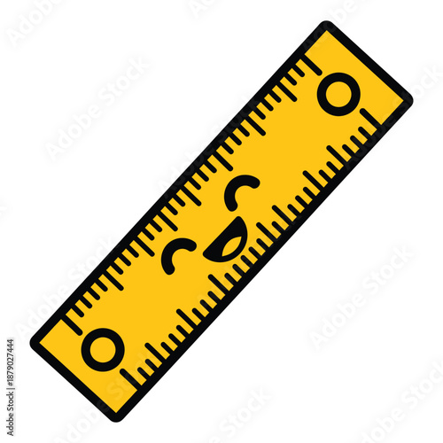 Cute Cartoon Ruler Character, Smiling Measurement Tool Illustration on White Background

