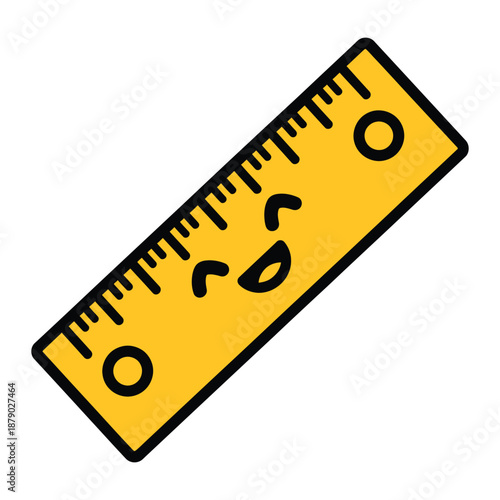 Cute Cartoon Ruler Character, Smiling Measurement Tool Illustration on White Background
