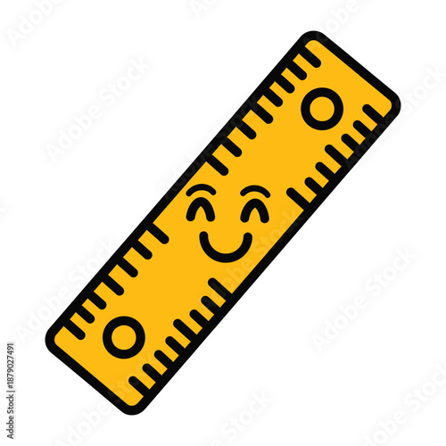 Cute Cartoon Ruler Character, Smiling Measurement Tool Illustration on White Background
