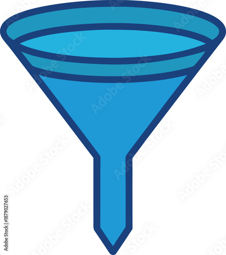 Blue Funnel Icon with Pointed Spout and Dark Outline