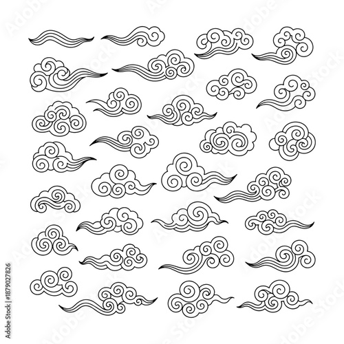 Chinese Clouds Line Art Set
