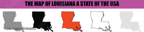Silhouette, line art, dot, dotted, star art Detailed collection of Louisiana state maps in various styles including dotted solid and outline representations useful for geography and education purposes