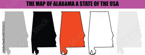 Silhouette, line art, dot, dotted, star art Detailed vector collection illustrating the geographic map of Alabama state in USA with varied stylistic interpretations for diverse design needs map